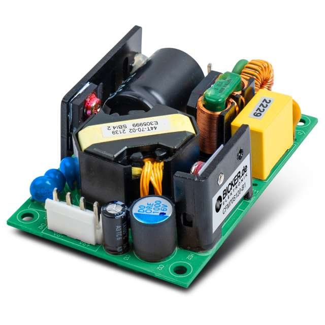 Clean open-frame industrial switching power supply with transformer, input choke, and capacitors