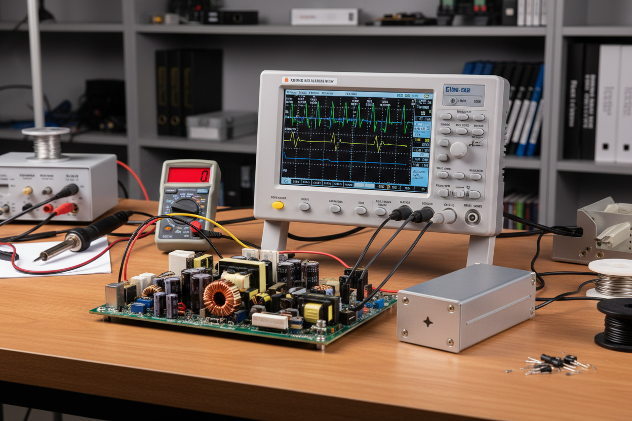 Benchtop oscilloscope setup for power supply debugging