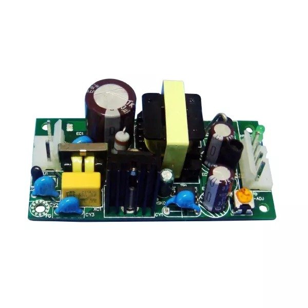 Compact open-frame power supply with input filter and transformer components